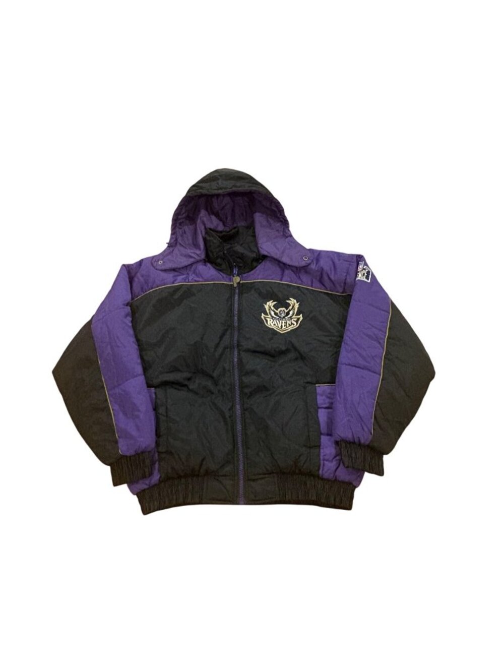 Vintage 90s Pro Player Baltimore Ravens Old Logo NFL Puffer Hooded Jacket Large